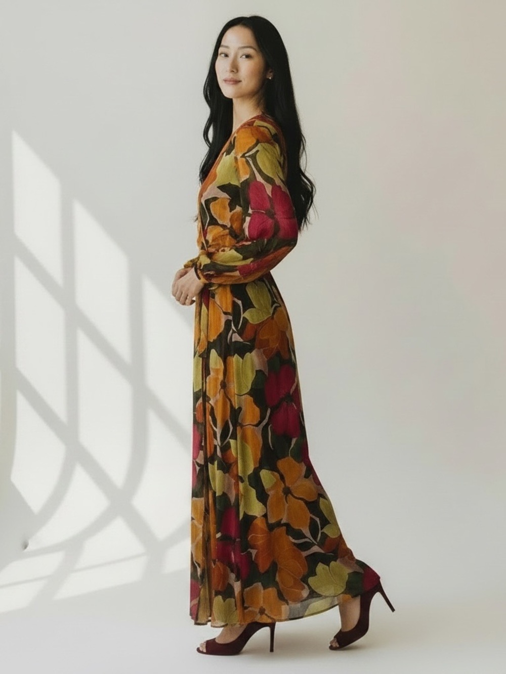 FORUM Vibrant Floral Maxi Wrap Dress | Boho Resort Wear Style size large